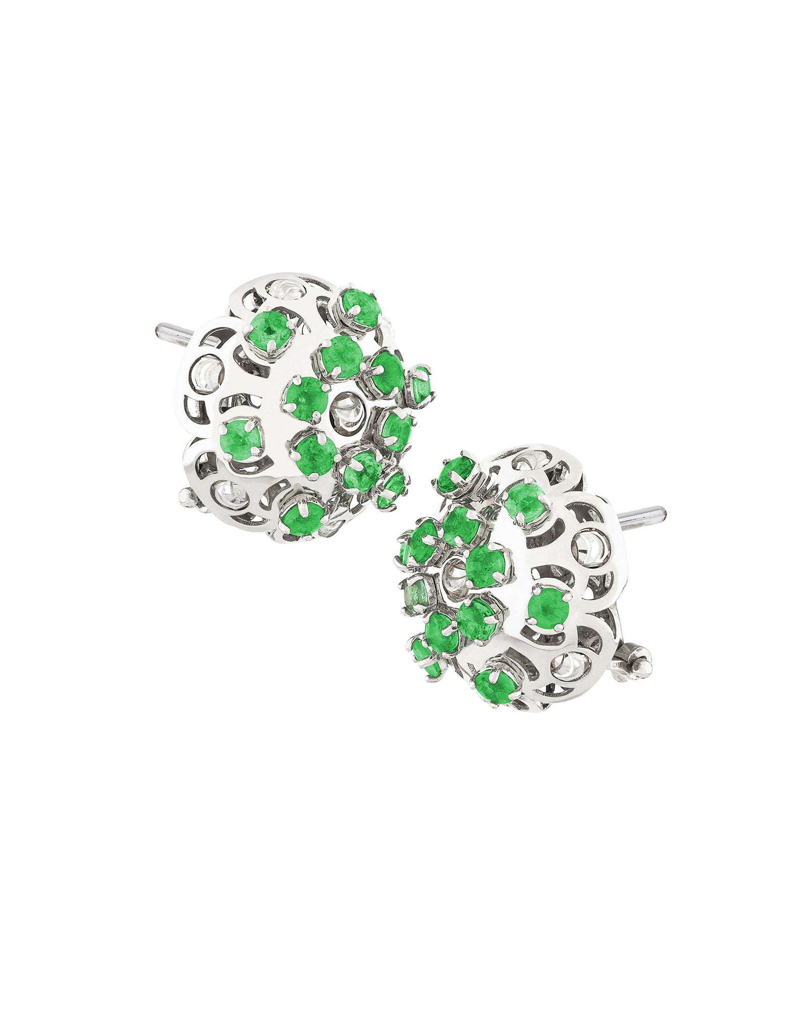 Damascus Earrings in 18kt White Gold and Emeralds