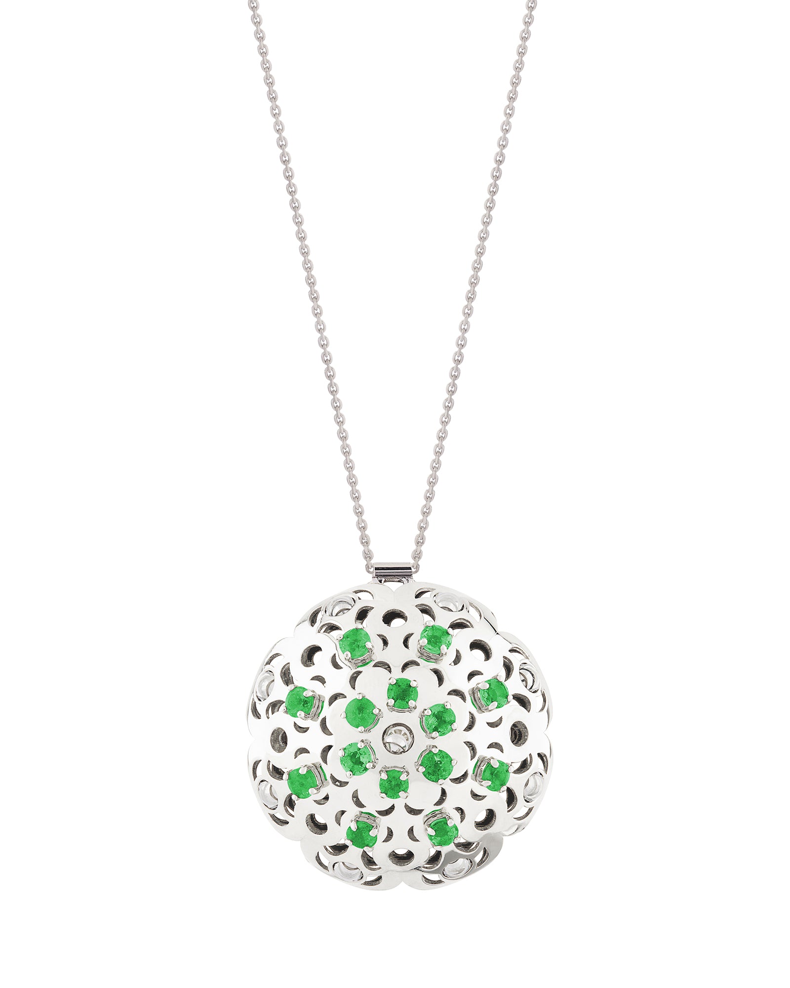 Damasco Large Necklace in 18kt White Gold and Emeralds