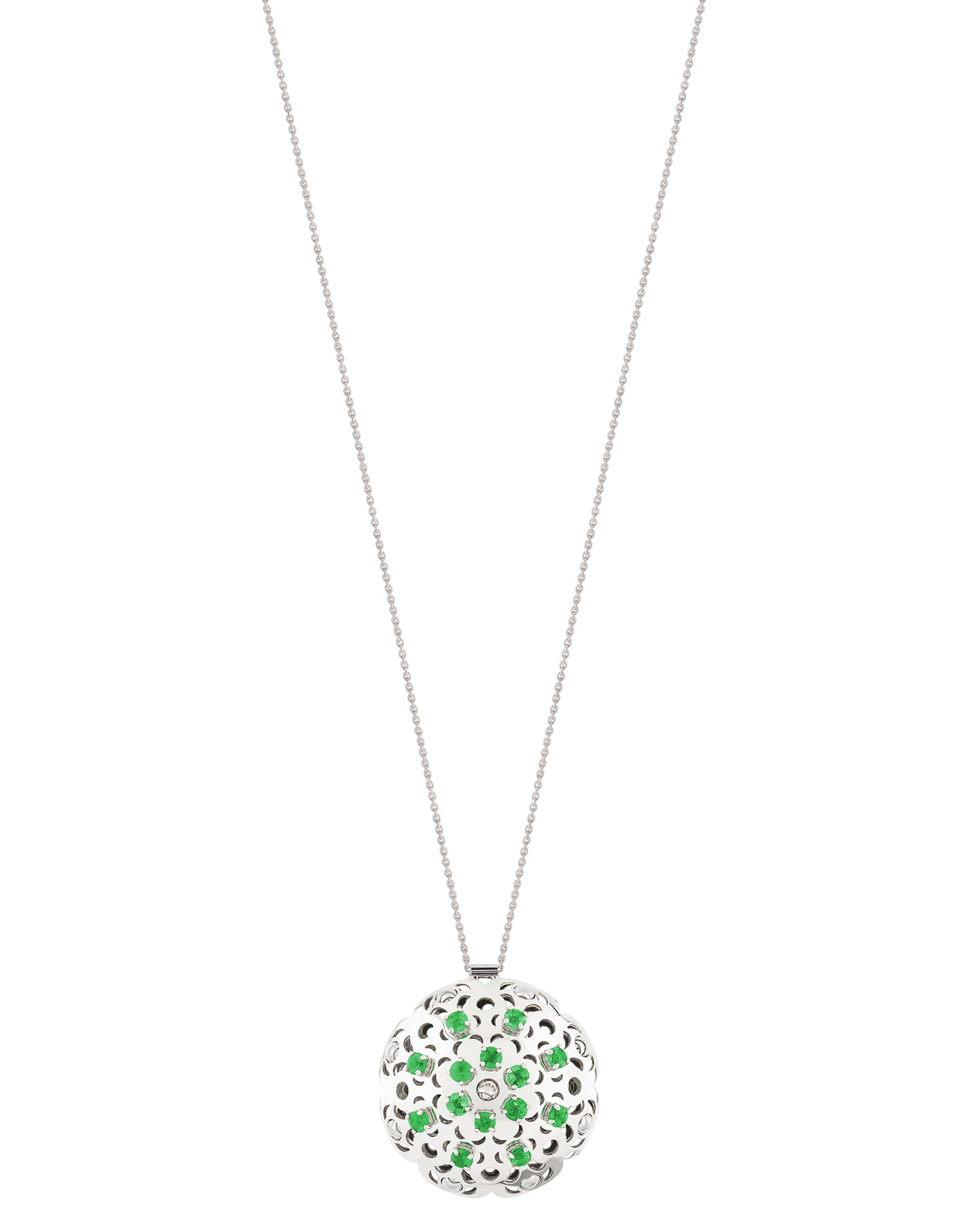 Damasco Large Necklace in 18kt White Gold and Emeralds