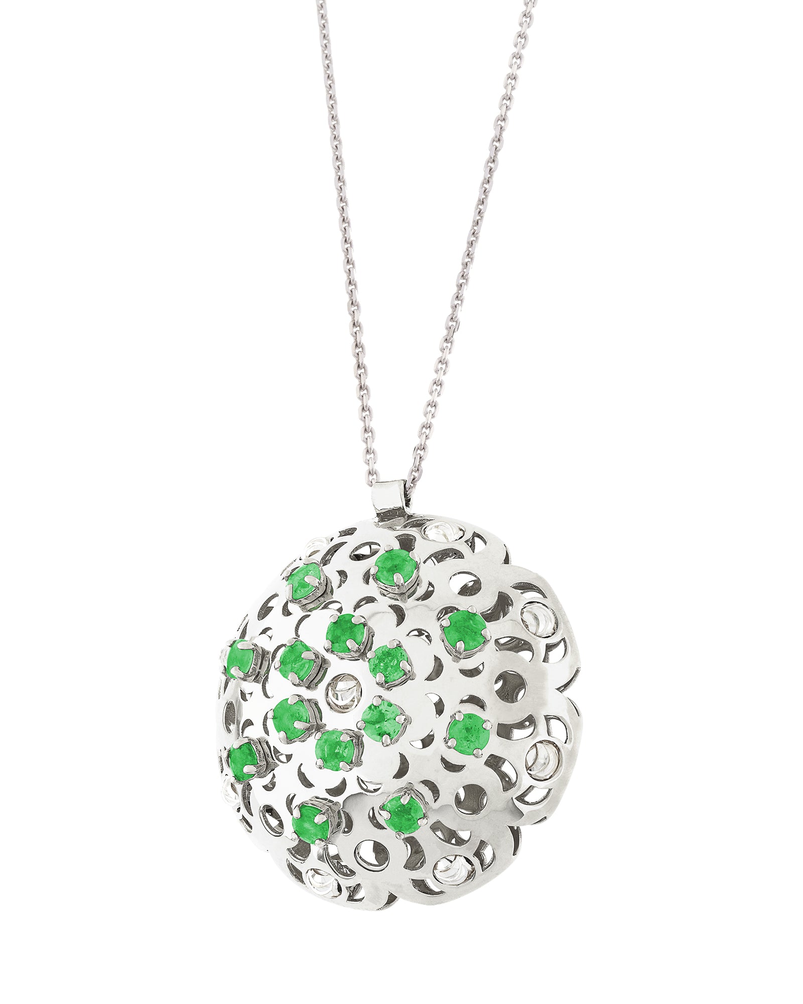 Damasco Large Necklace in 18kt White Gold and Emeralds