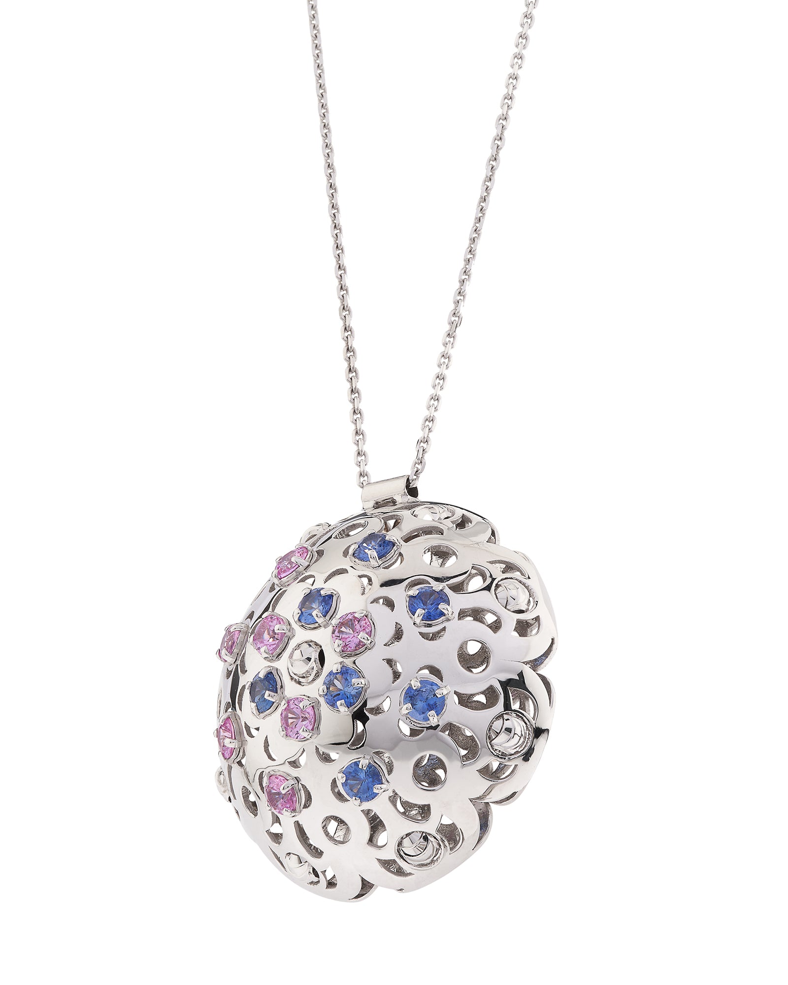 Damasco Large Necklace in 18kt White Gold and Sapphires