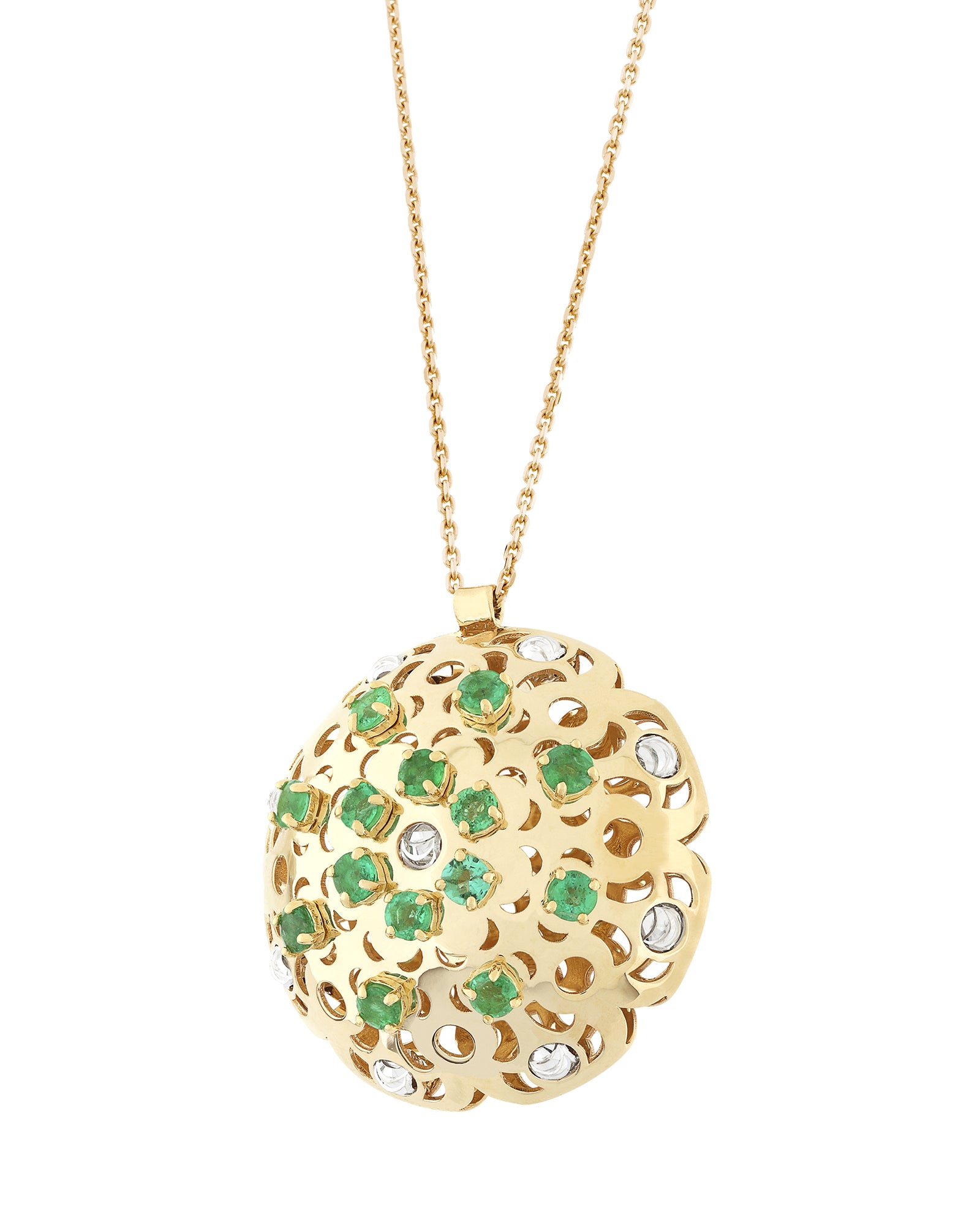 Damasco Large Necklace in 18kt Gold and Emeralds