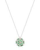 Damascus Small Necklace in 18kt White Gold and Emeralds