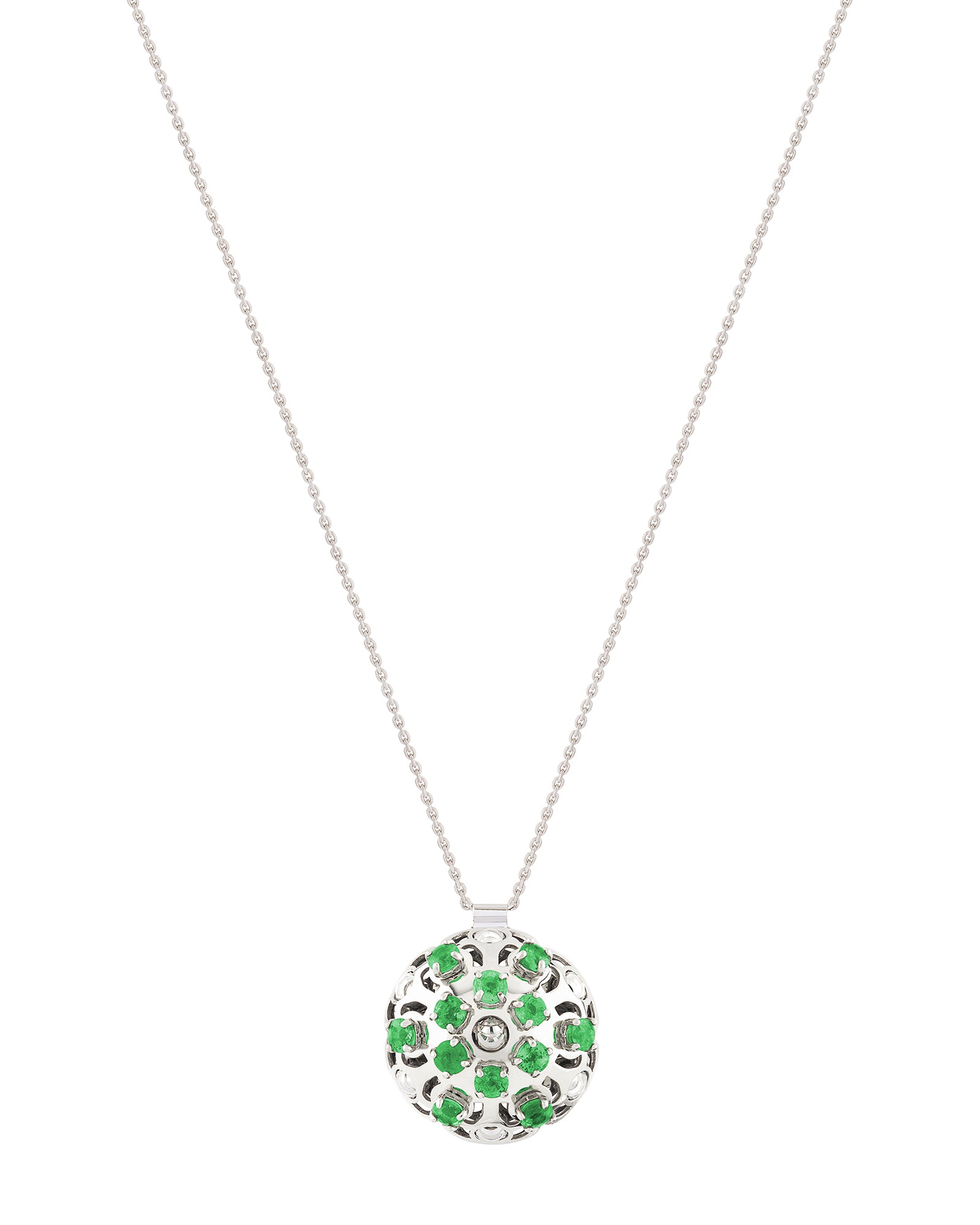 Damascus Small Necklace in 18kt White Gold and Emeralds