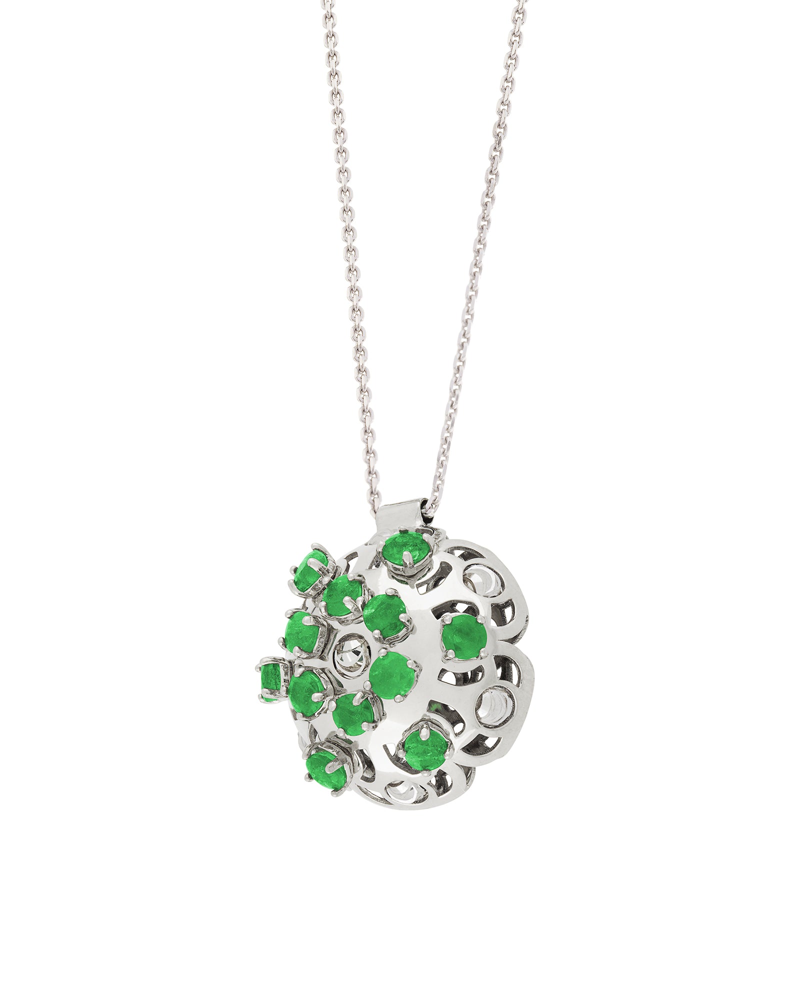 Damascus Small Necklace in 18kt White Gold and Emeralds