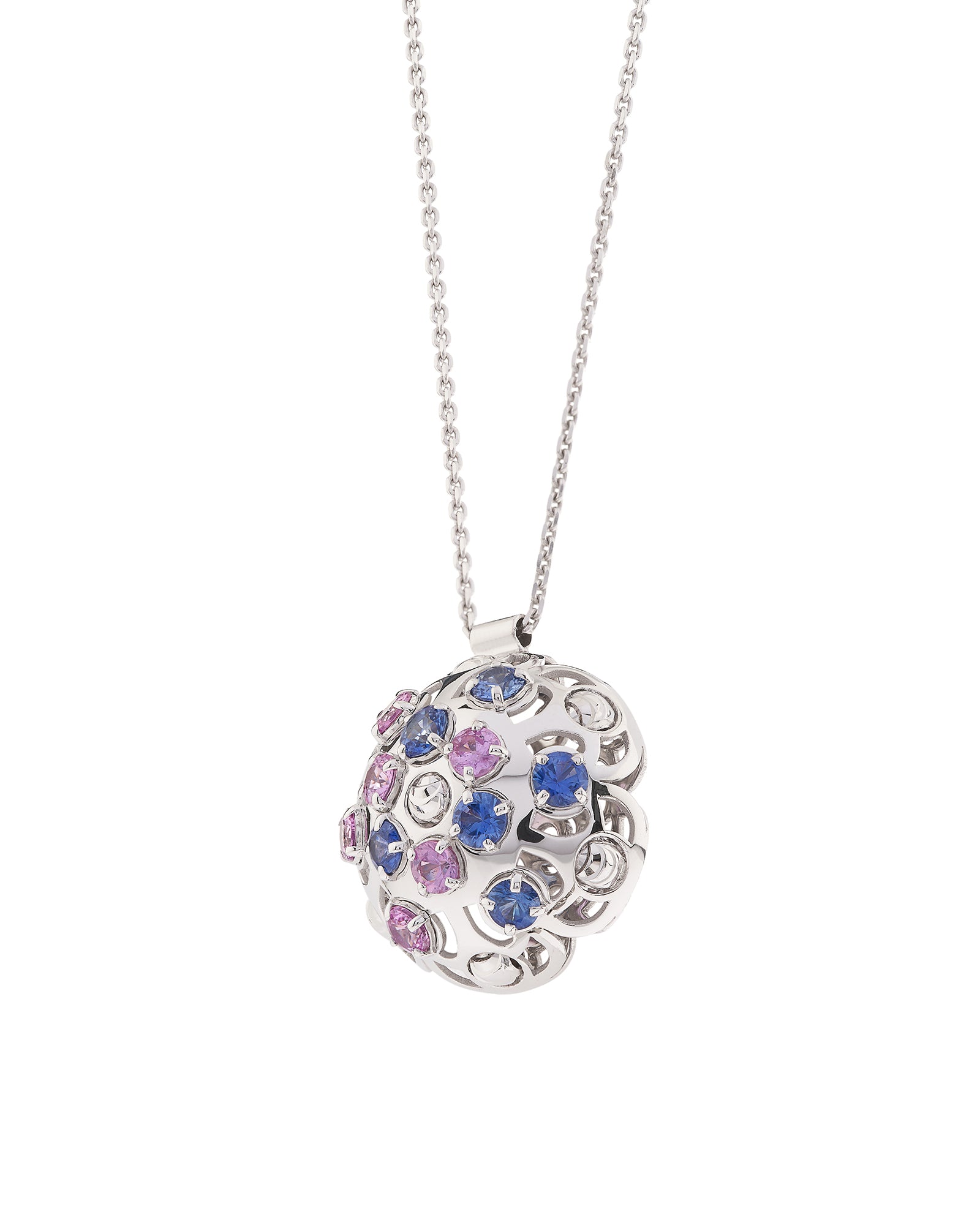 Damascus Small Necklace in 18kt White Gold and Sapphires
