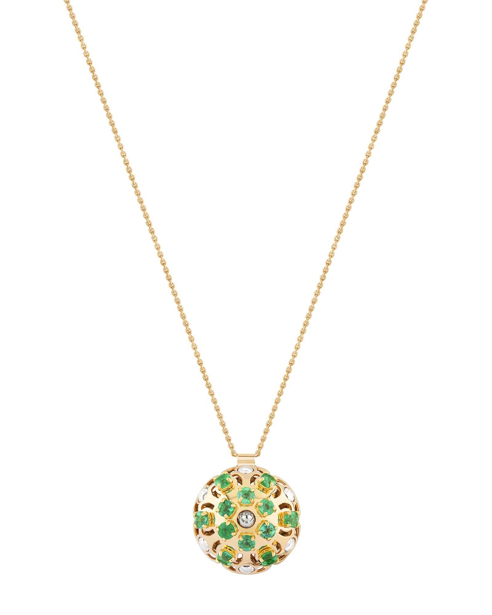 Damascus Small Necklace in 18kt Gold and Emeralds