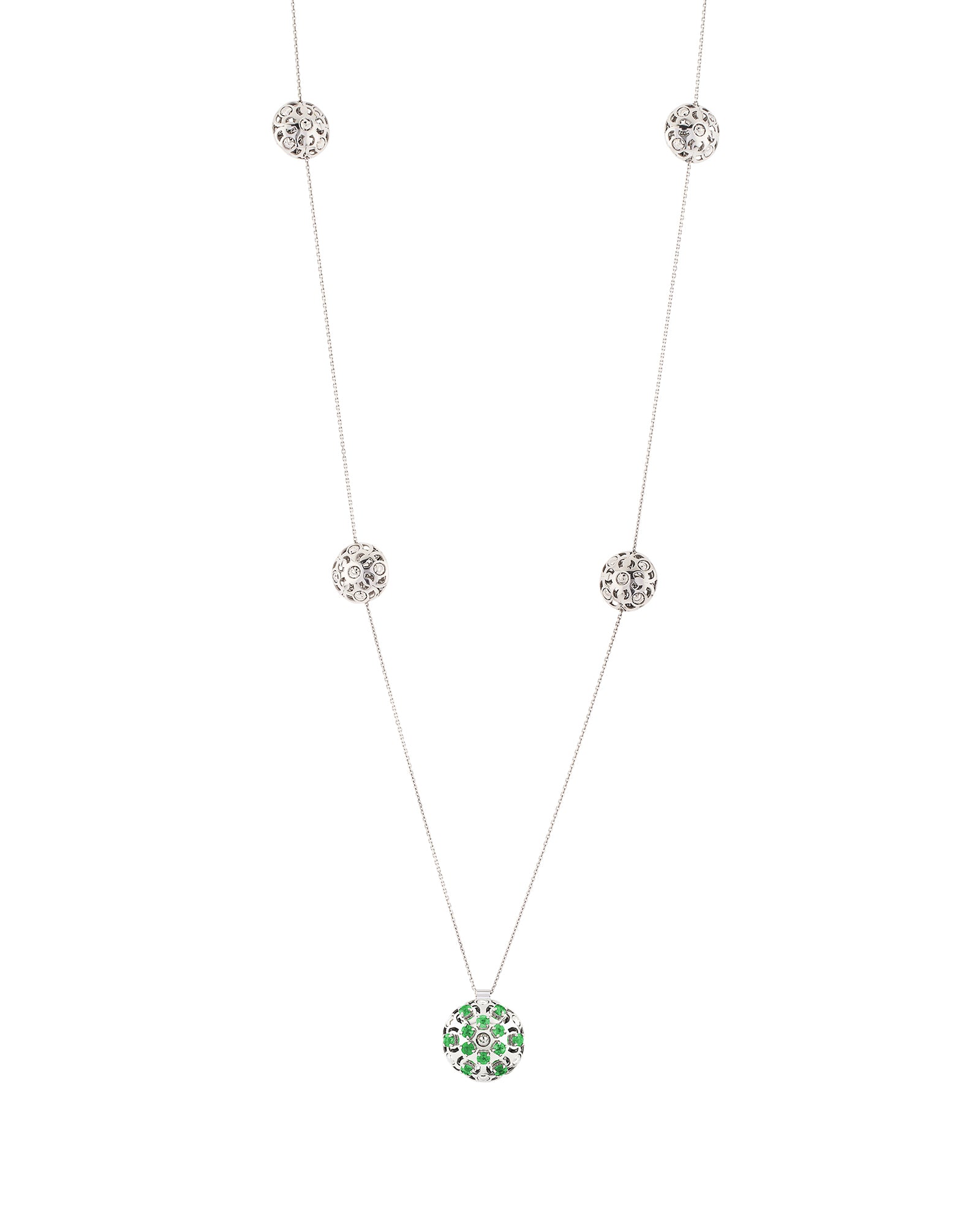 Damascus Station Necklace in 18kt White Gold and Emeralds