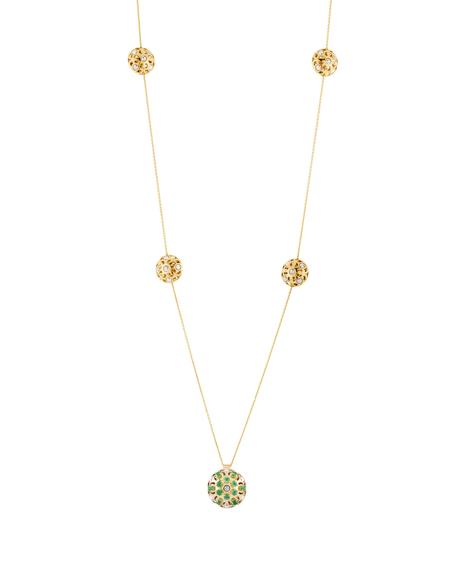 Damascus Station Necklace in 18kt Gold and Emeralds