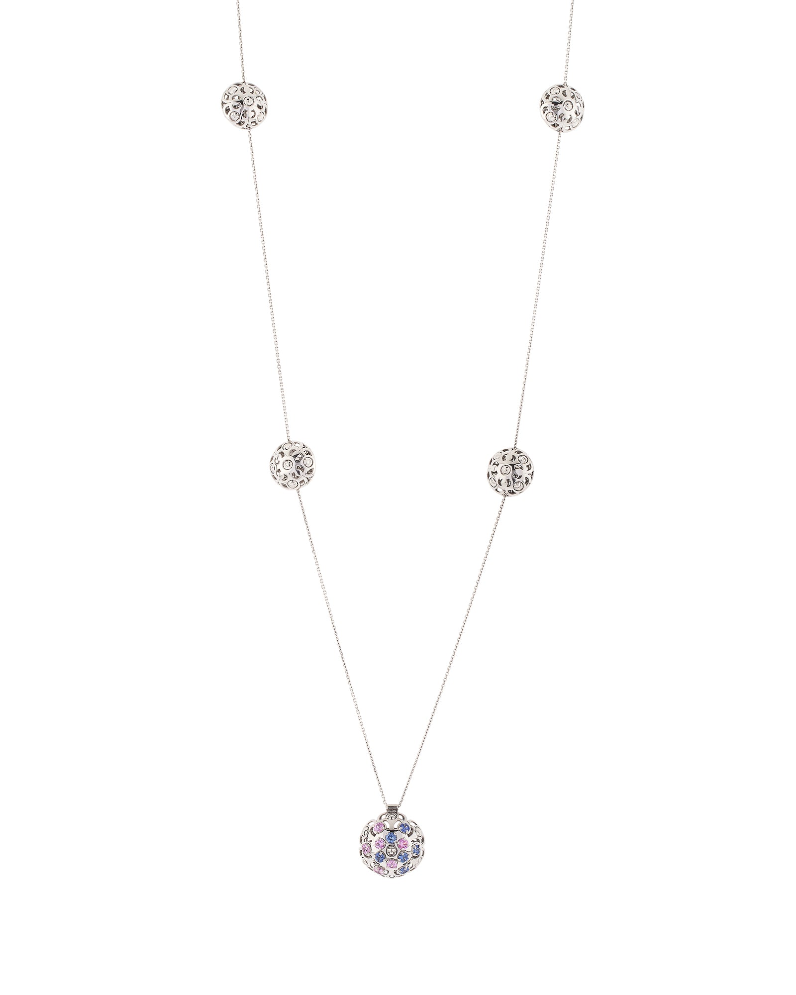 Damascus Station Necklace in 18kt White Gold and Sapphires