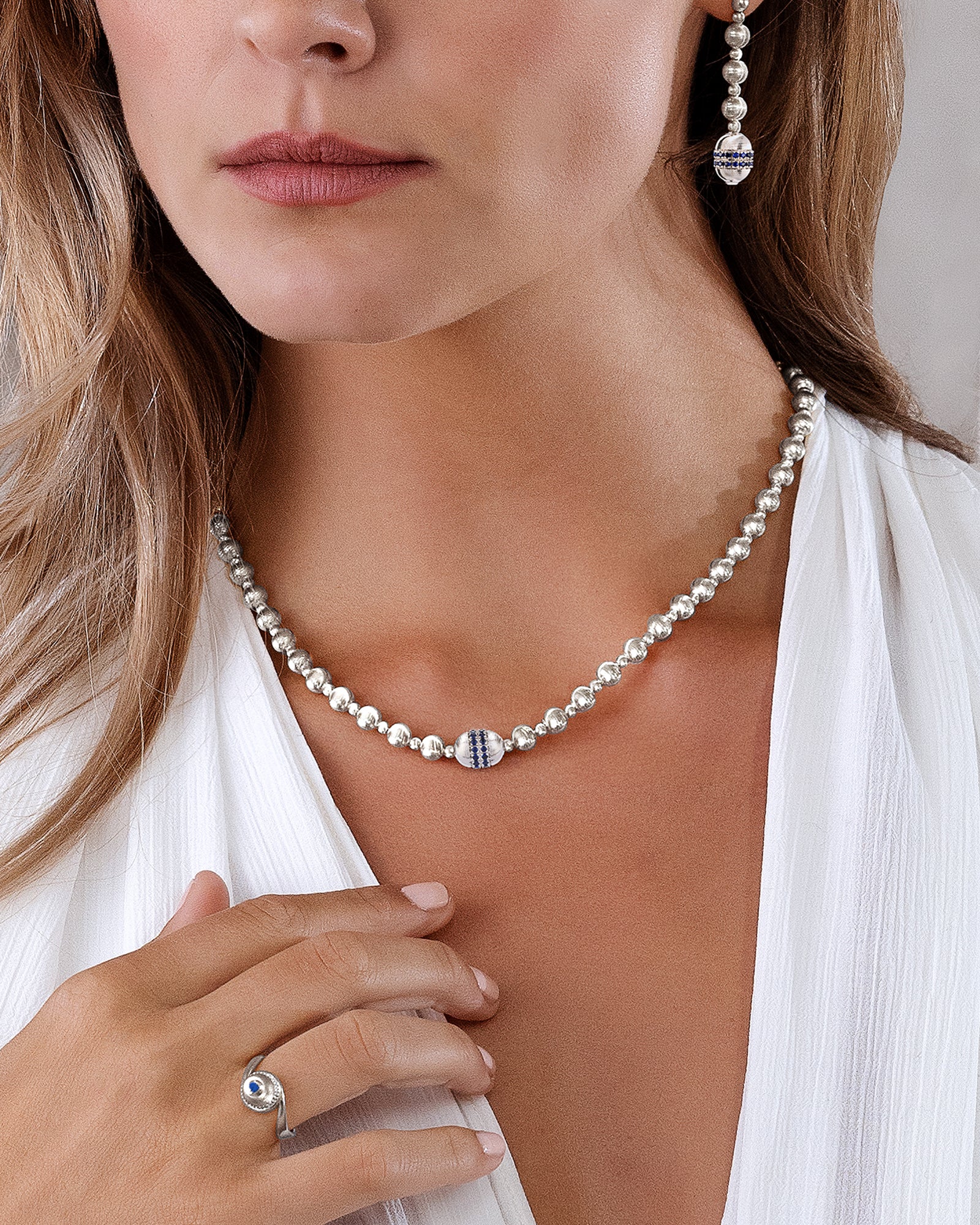 Empire Necklace in 18kt White Gold and Sapphires