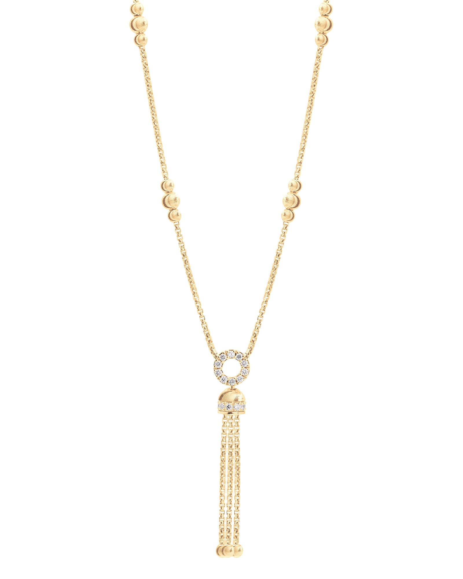 Empire S 18kt Yellow Gold and White Diamond Tassel Necklace