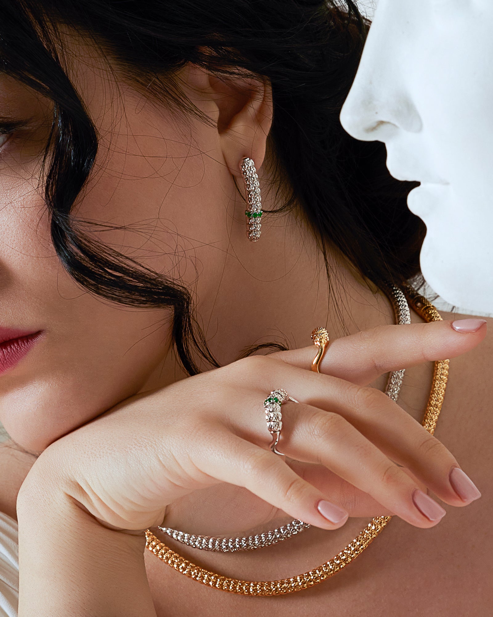 Enigma Drop Earrings in 18kt White Gold and Emeralds