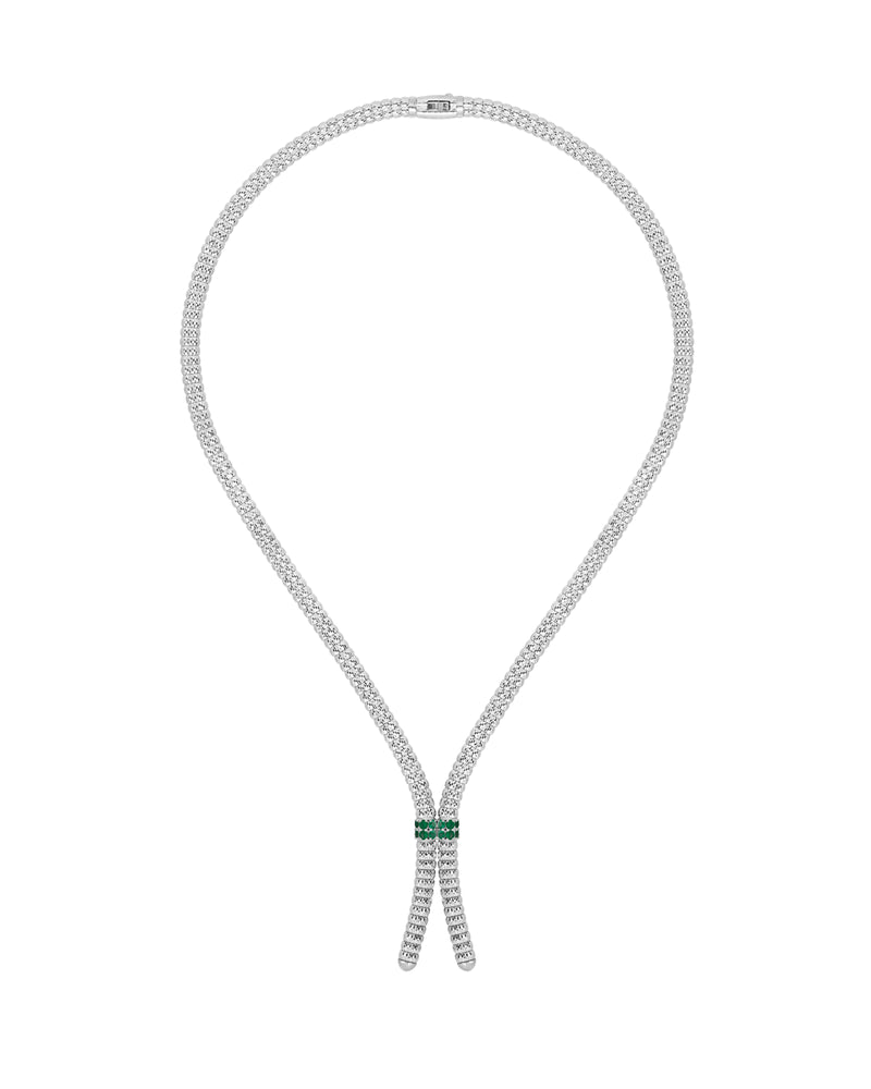 Enigma Y Necklace in 18kt White Gold and Emeralds