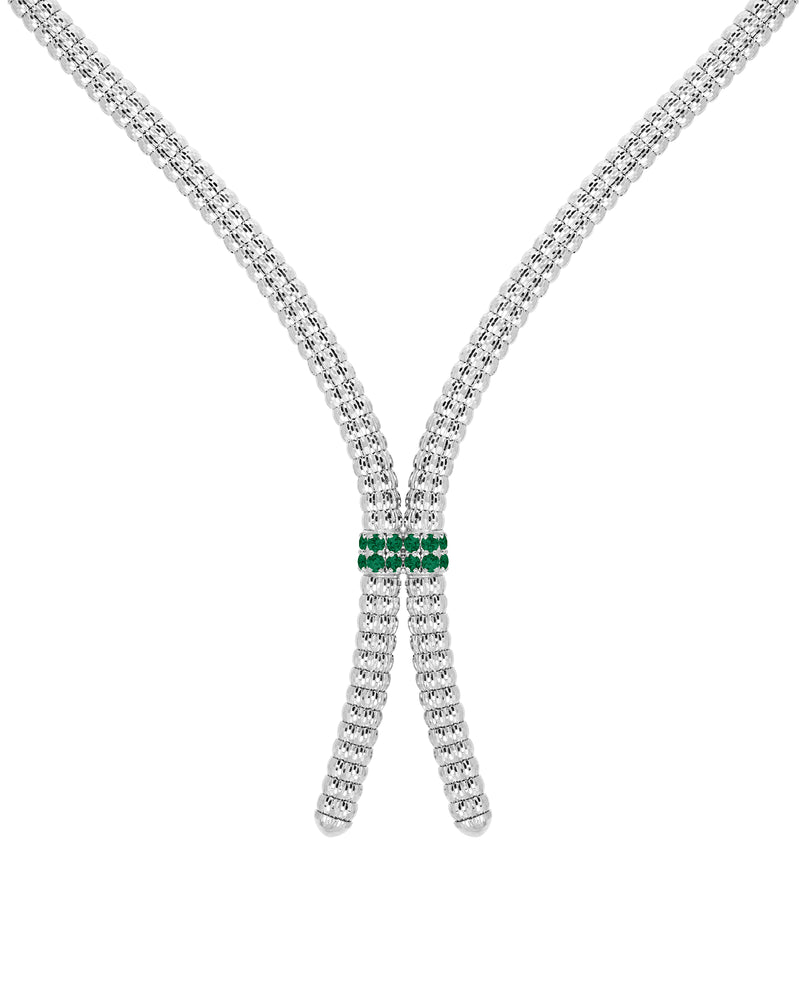 Enigma Y Necklace in 18kt White Gold and Emeralds