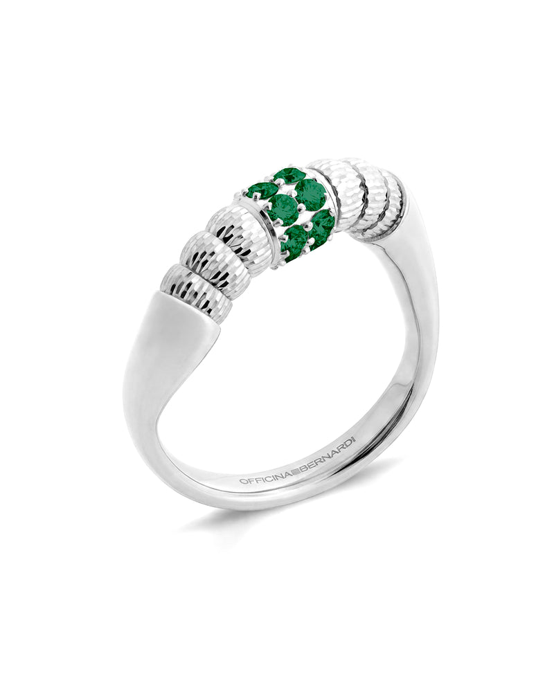 Enigma S 18kt White Gold Ring with Emeralds