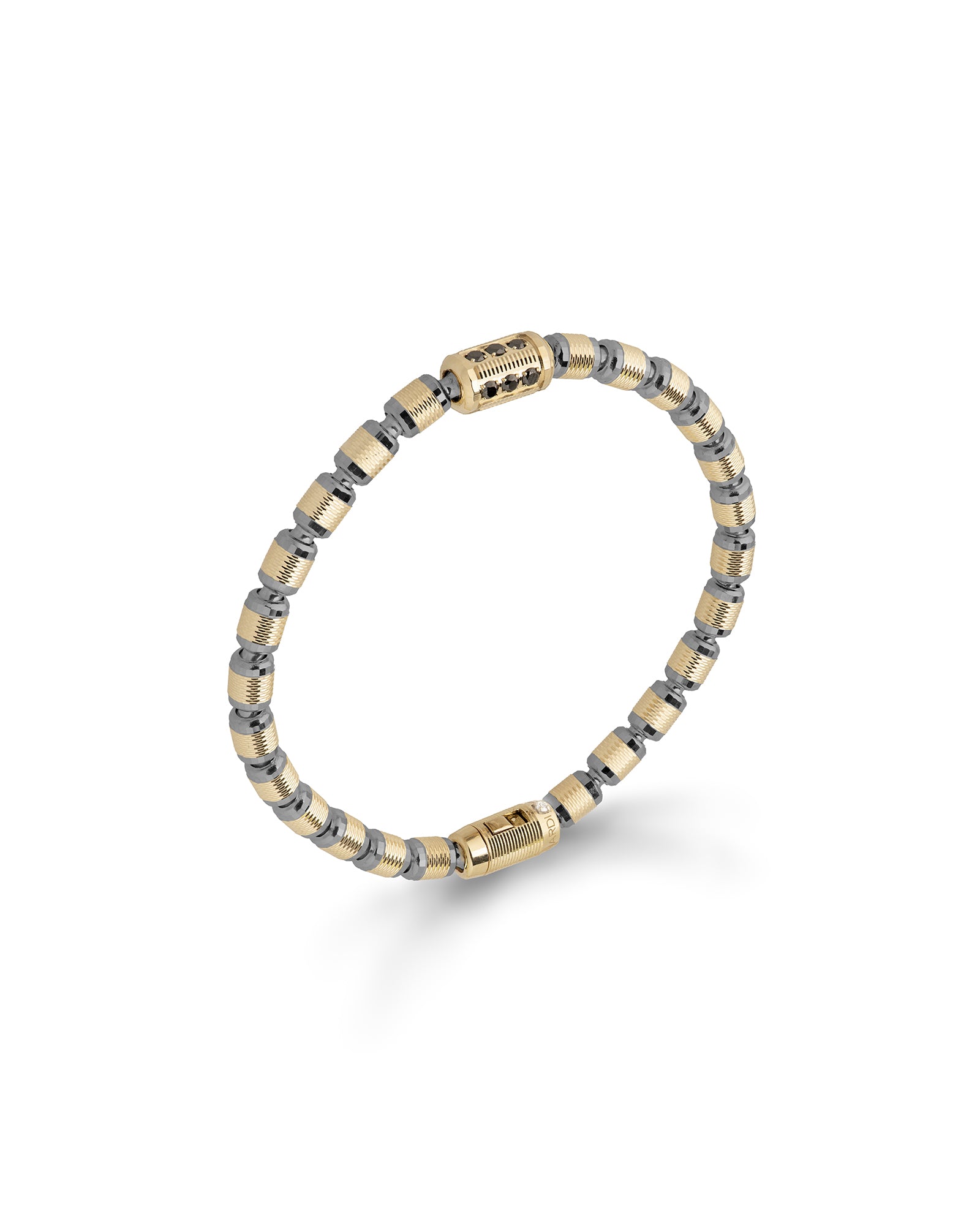 Lumen AC Bracelet in 18kt Gold and Gun Metal with Black Diamonds