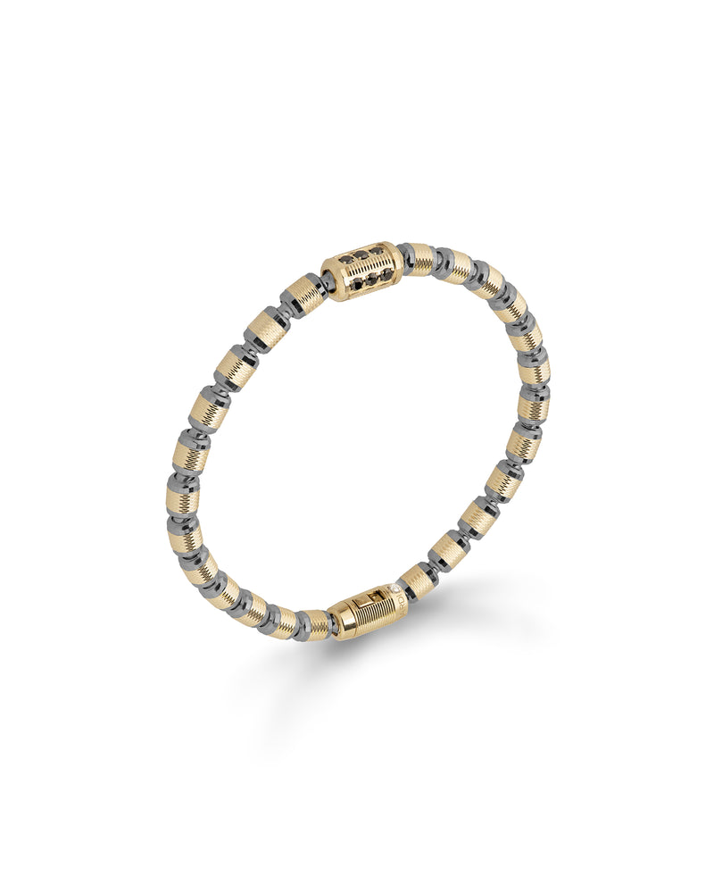 Lumen AC Bracelet in 18kt Gold and Gun Metal with Black Diamonds
