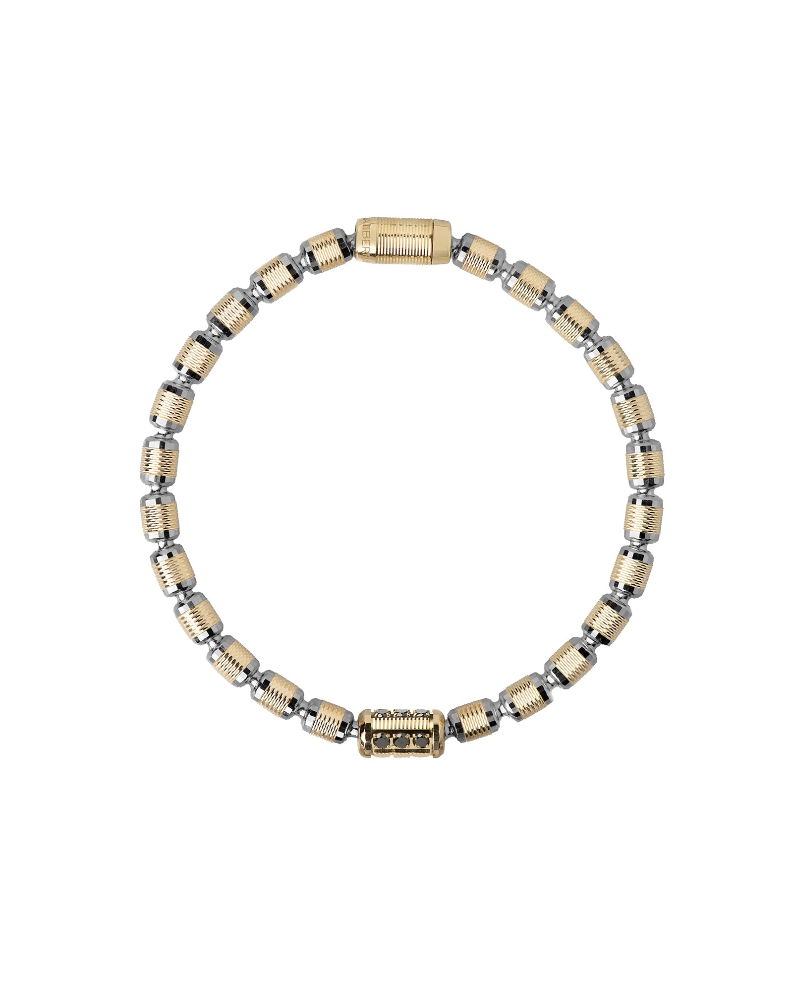 Lumen AC Bracelet in 18kt Gold and Gun Metal with Black Diamonds