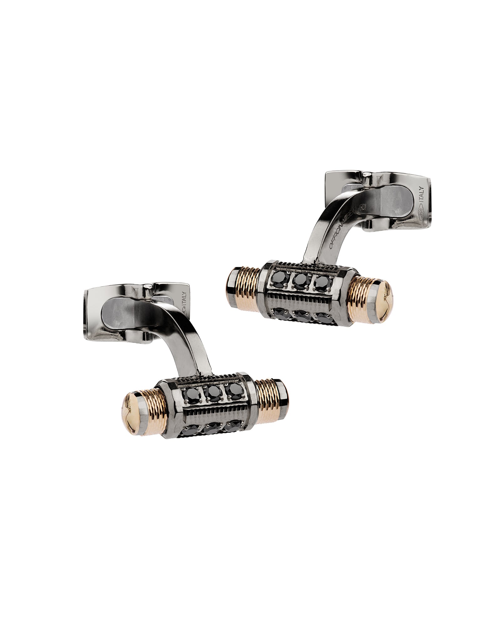 Lumen Cufflinks in 18kt Gold and Gun Metal with Black Diamonds