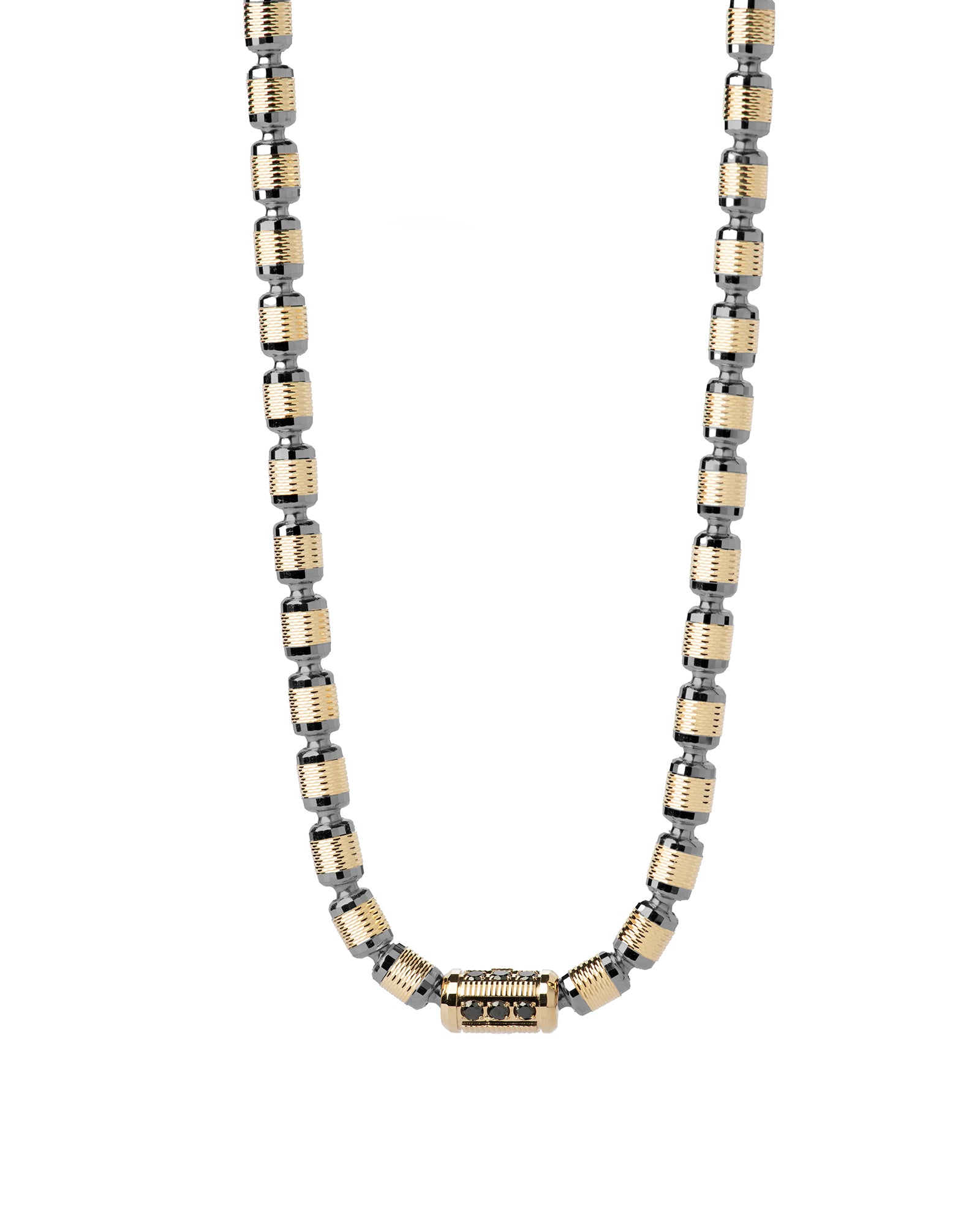 Lumen AC Necklace in 18kt Gold and Gun Metal with Black Diamonds
