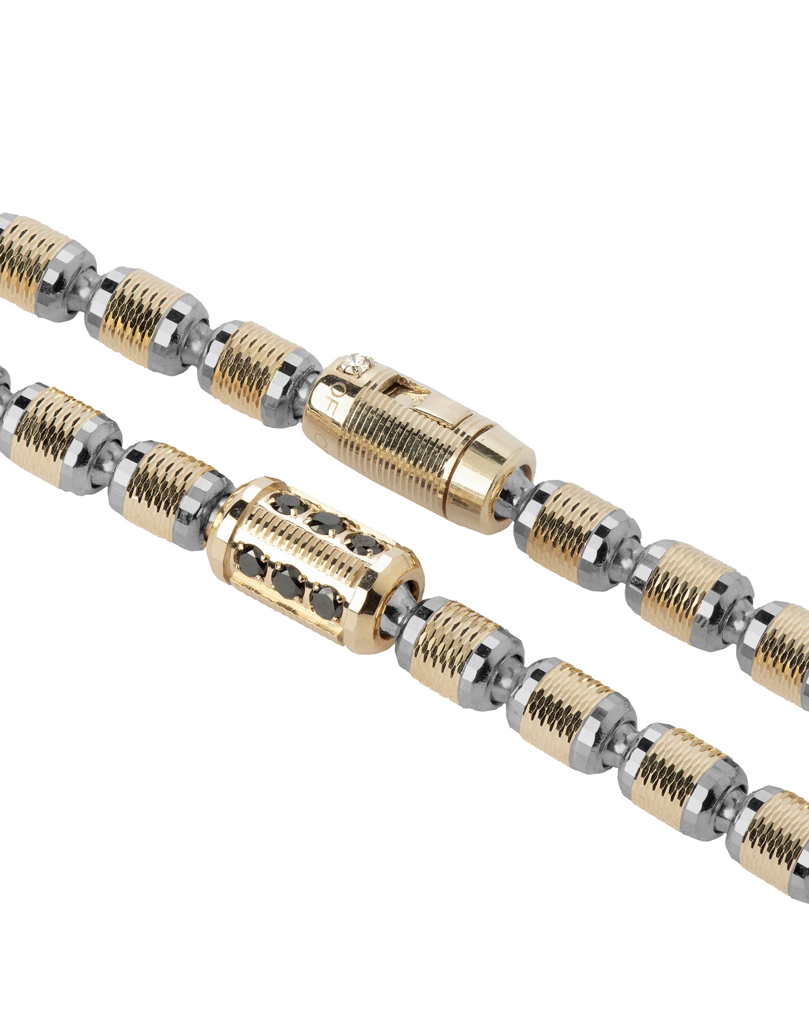 Lumen AC Necklace in 18kt Gold and Gun Metal with Black Diamonds