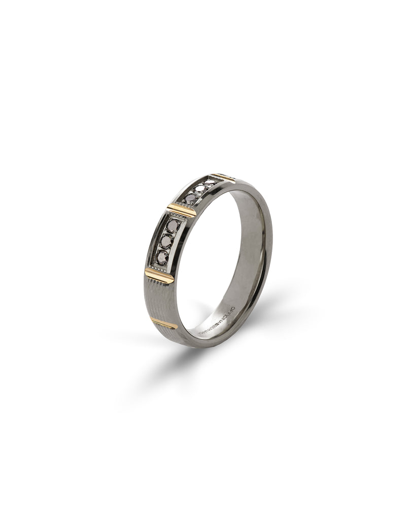 Lumen Ring in 18kt Gold and Gun Metal with Black Diamonds