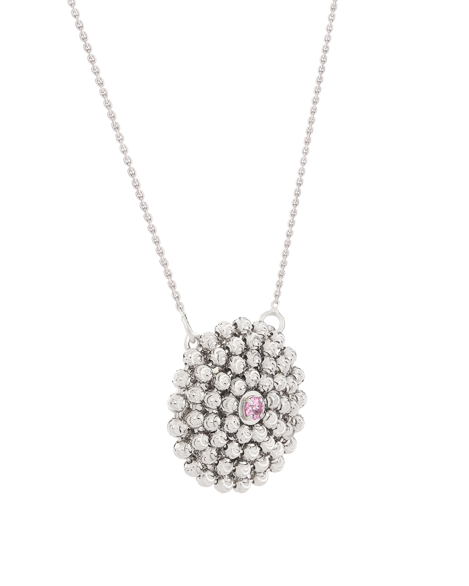 Mimosa Collana Medium in Oro Bianco 18kt e Zaffiro Rosa