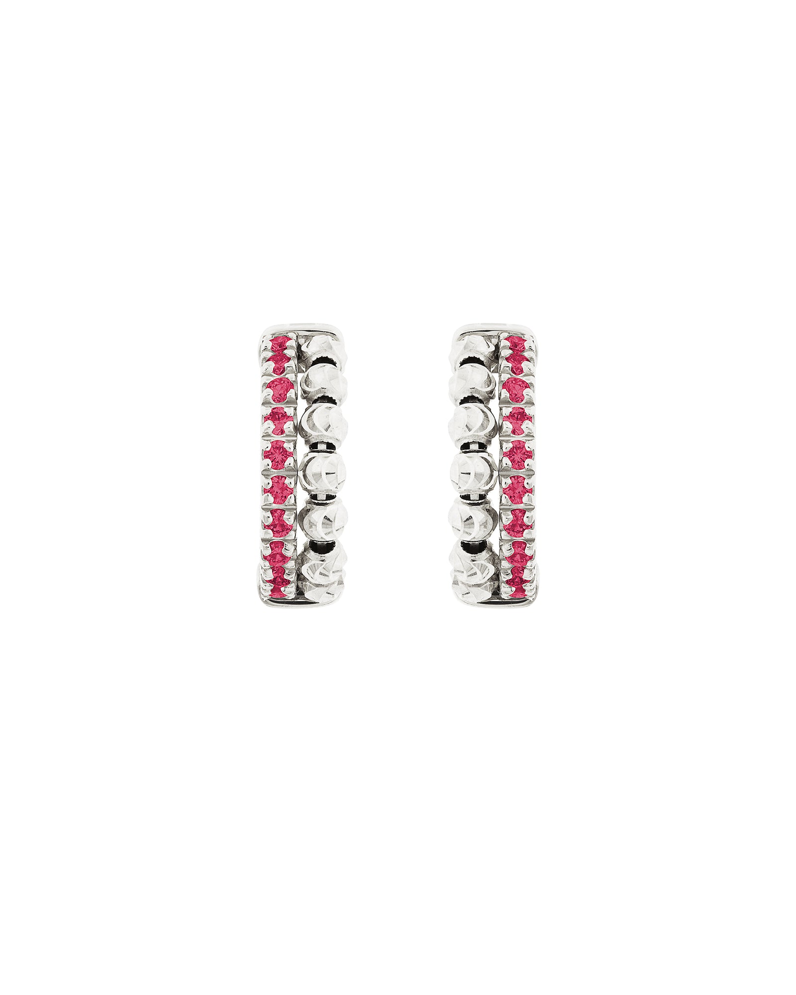 Moon Eden Hoop Earrings in 18kt White Gold and Rubies
