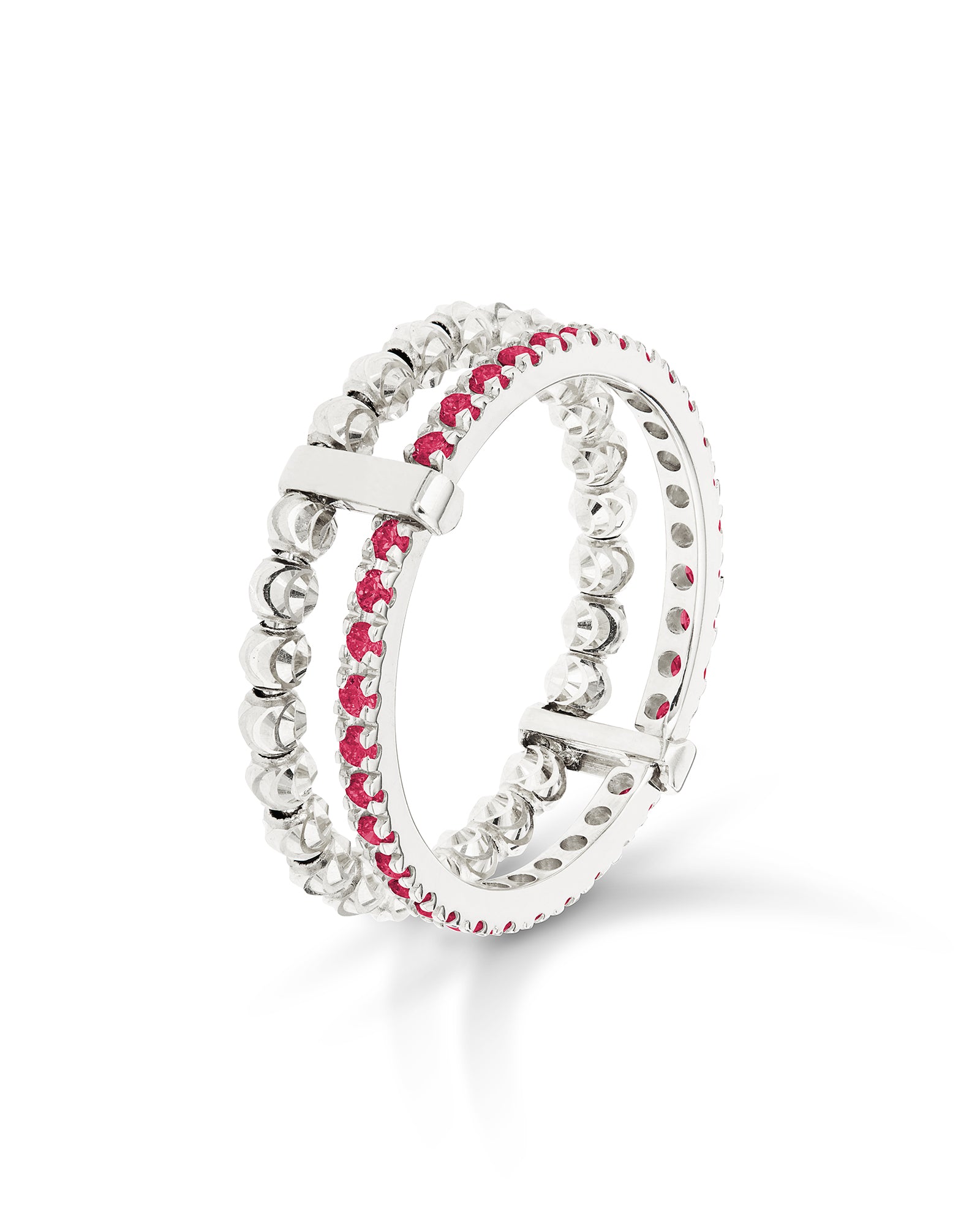 Moon Eden 2 row ring in 18kt White Gold and Rubies