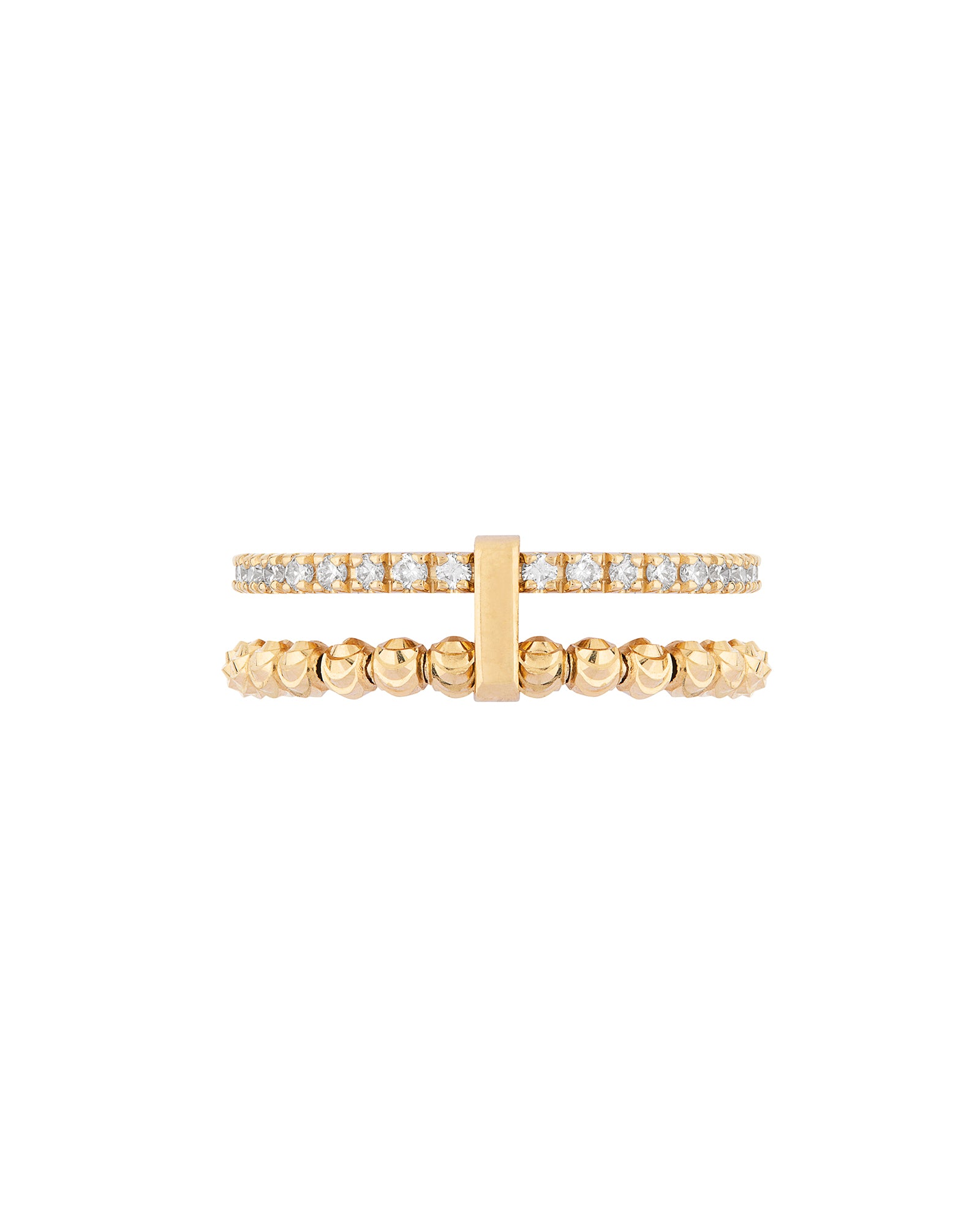 Moon Eden 2 row ring in 18kt gold and diamonds