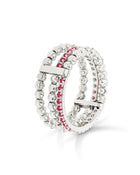 Moon Eden 3 Row Ring in 18kt White Gold and Rubies