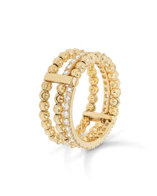 Moon Eden 3 Row Ring in 18kt Gold and Diamonds