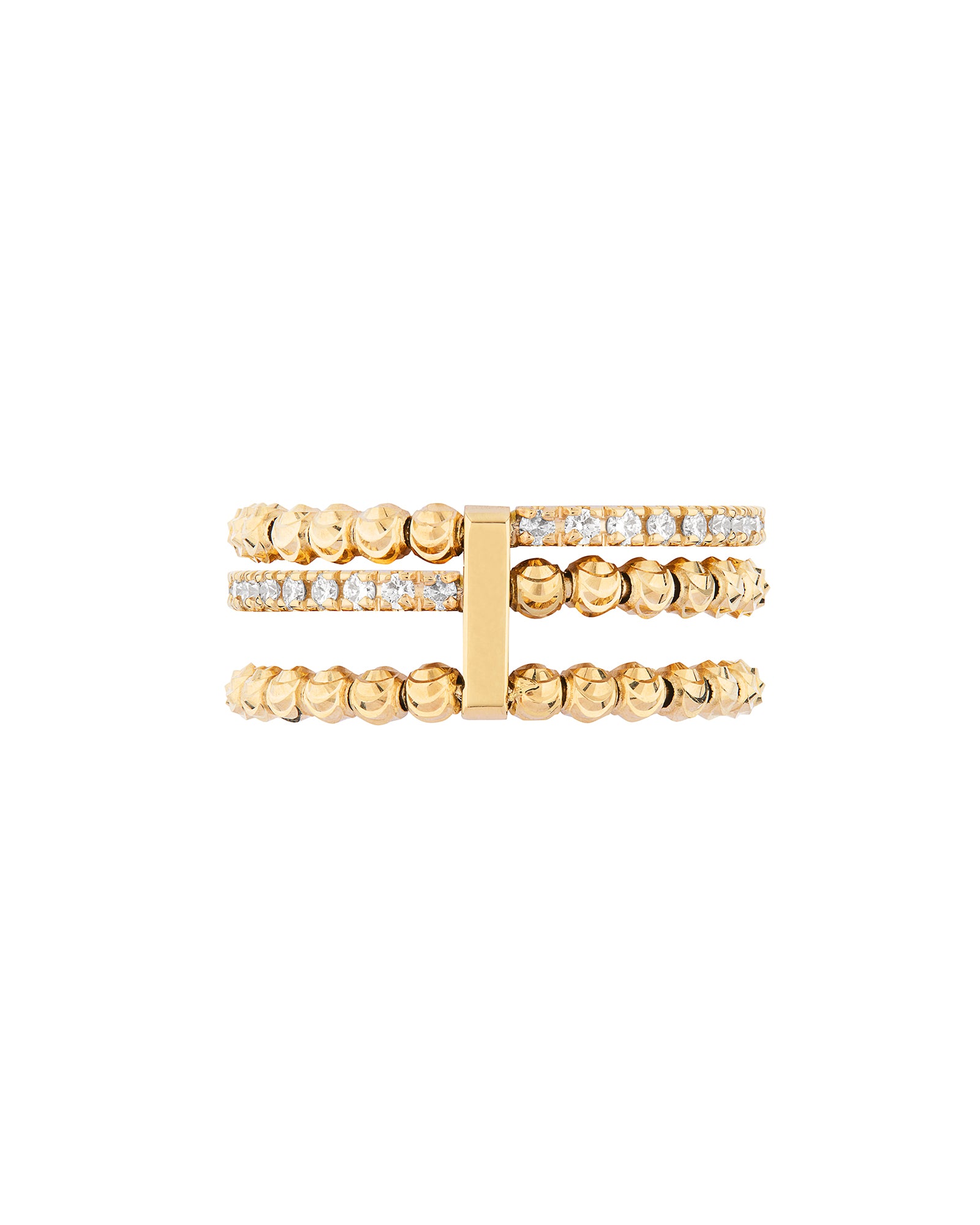 Moon Eden 3 Row Ring in 18kt Gold and Diamonds