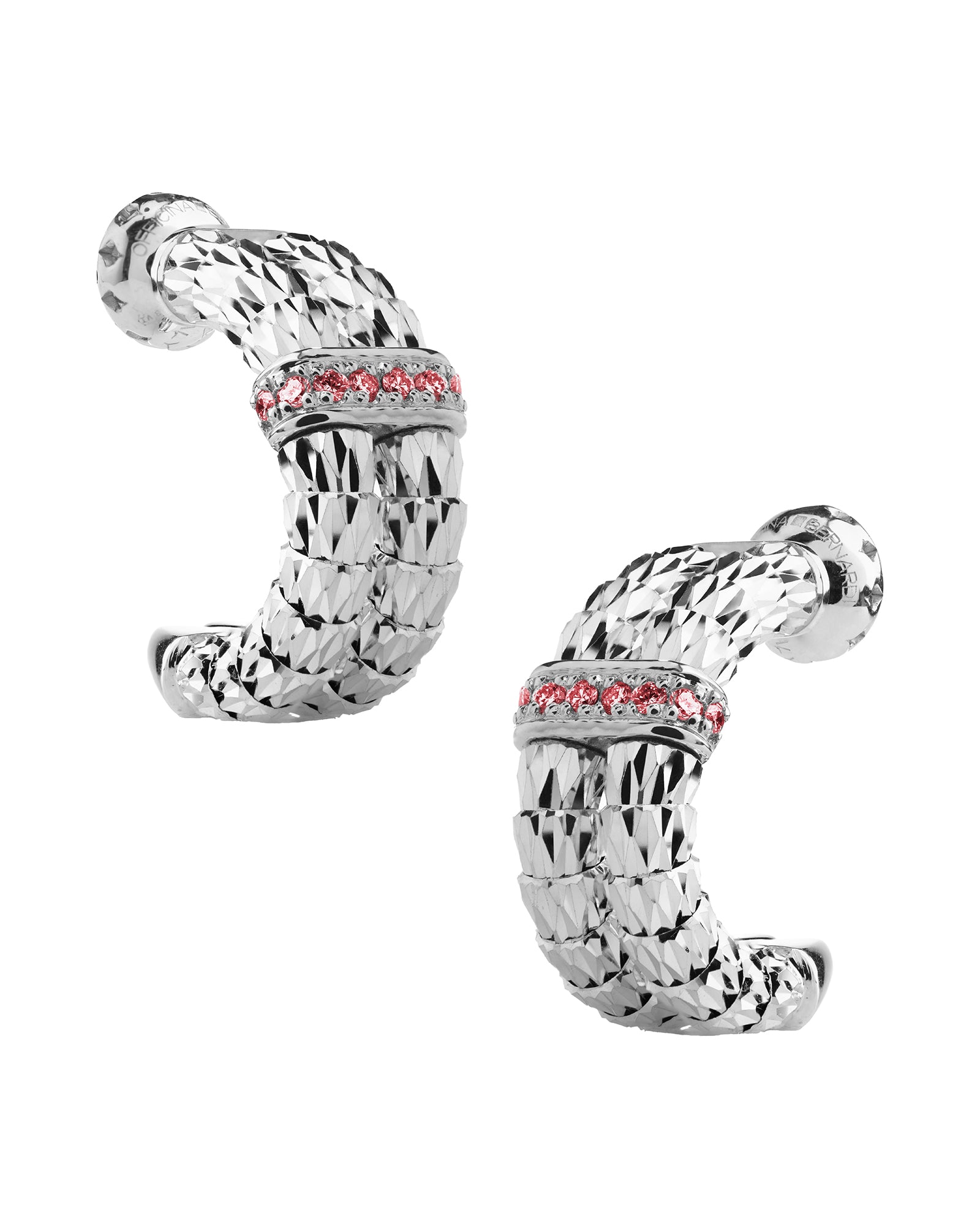Ophidia 2 row earrings in 18kt white gold and rubies