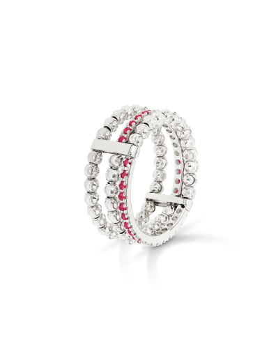 3 ROWS MOON EDEN RING IN 18KT WHITE GOLD AND RUBIES