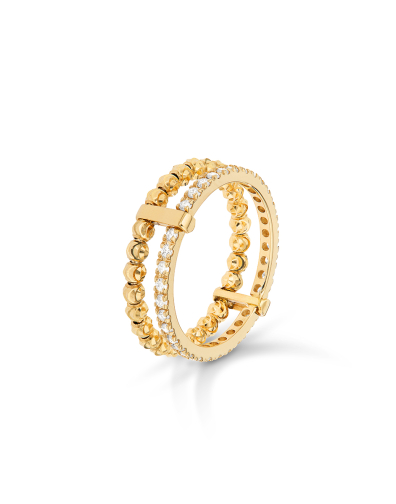 2 ROWS MOON EDEN RING IN 18KT GOLD AND DIAMONDS