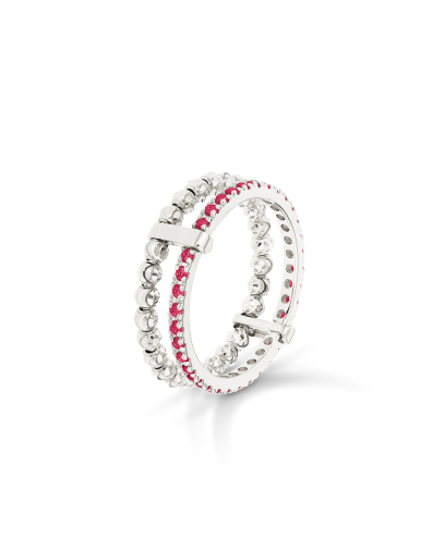 2 ROWS MOON EDEN RING IN 18KT WHITE GOLD AND RUBIES