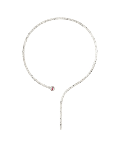 OPHIDIA Y NECKLACE IN 18KT WHITE GOLD AND RUBIES