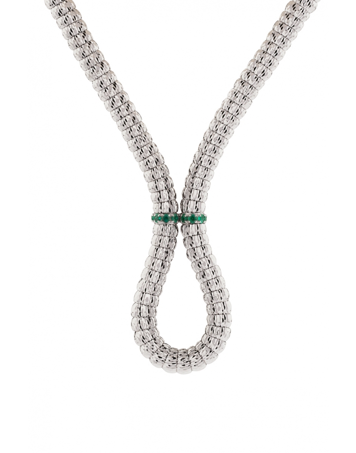 ENIGMA X NECKLACE IN WHITE GOLD WITH EMERALDS