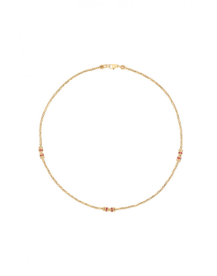 MOON NECKLACE WITH 3 ELEMENTS IN GOLD WITH RUBIES