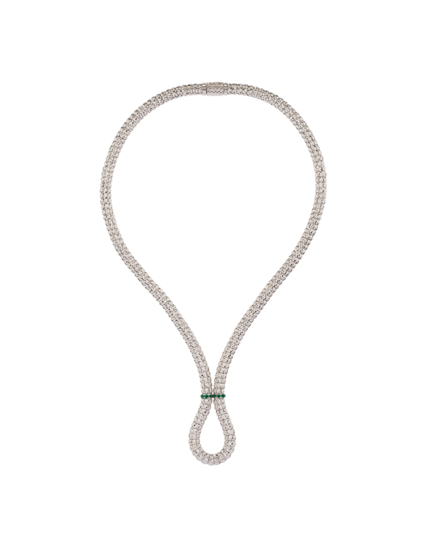 ENIGMA X NECKLACE IN 18KT WHITE GOLD AND EMERALDS
