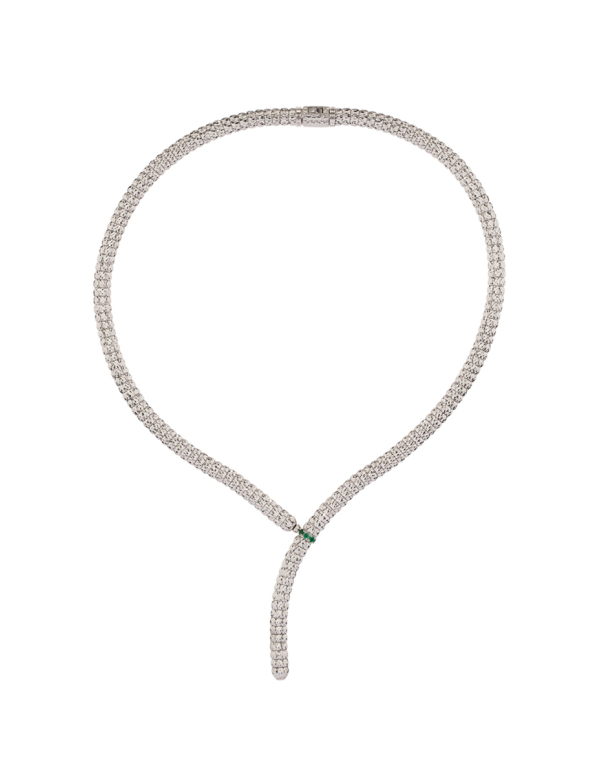 ENIGMA Y NECKLACE IN 18KT WHITE GOLD AND EMERALDS