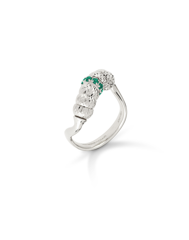 ENIGMA RING IN 18KT WHITE GOLD AND EMERALDS