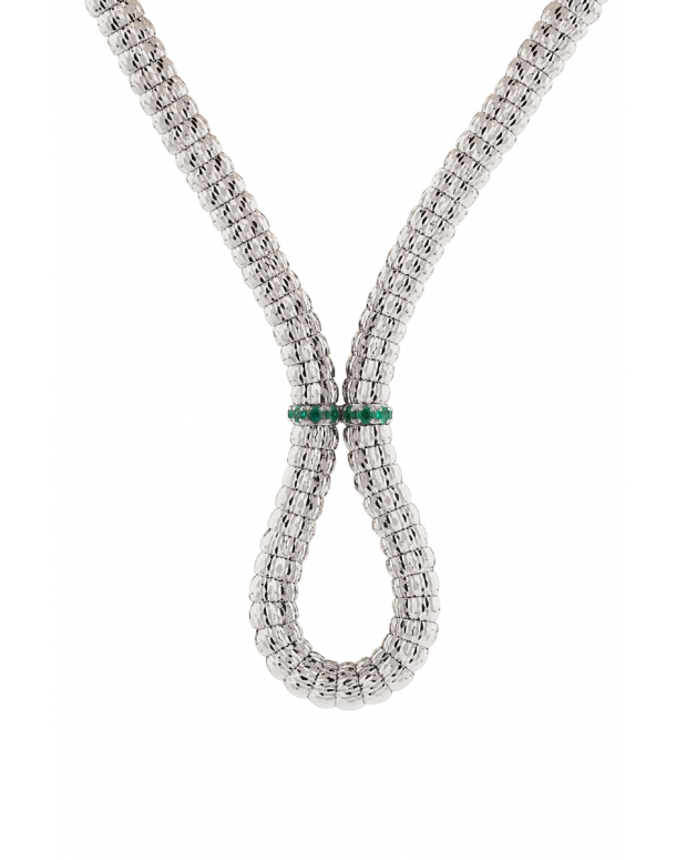 ENIGMA X NECKLACE IN 18KT WHITE GOLD AND EMERALDS