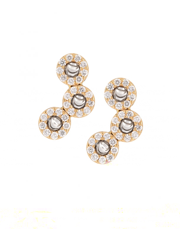 GRACE MOON EARRINGS WITH 3 ELEMENTS IN 18KT GOLD AND DIAMONDS